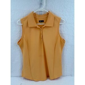 Greg Norman Women Peach Collared Button Up Sleeveless Polo Shirt Medium